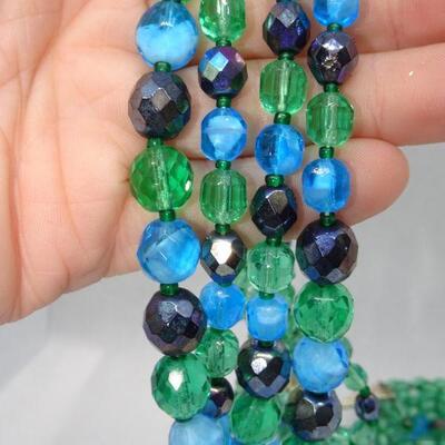 GORGEROUS West German Signed Glass Beaded Necklace - Graduated 5 Strand 
