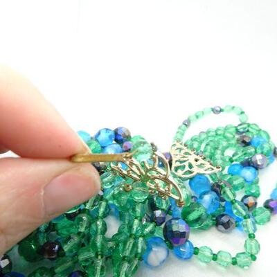 GORGEROUS West German Signed Glass Beaded Necklace - Graduated 5 Strand 