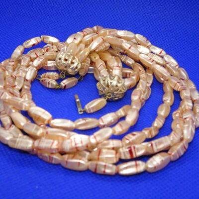 Fun Light Weight Beige Mid Century Necklace 