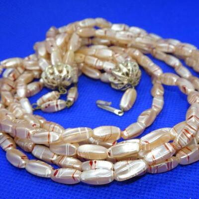 Fun Light Weight Beige Mid Century Necklace 