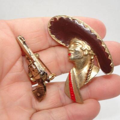 Annie Oakley Style Brooch & Gun Pin 