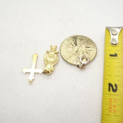 3 Gold Tone Charms, Hooter Owl, Cross and the Letter 
