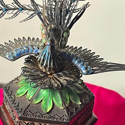 Vintage, Intricate Metal Peacock Trinket Box on Stand