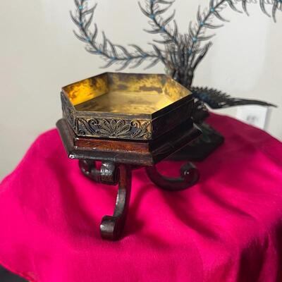 Vintage, Intricate Metal Peacock Trinket Box on Stand