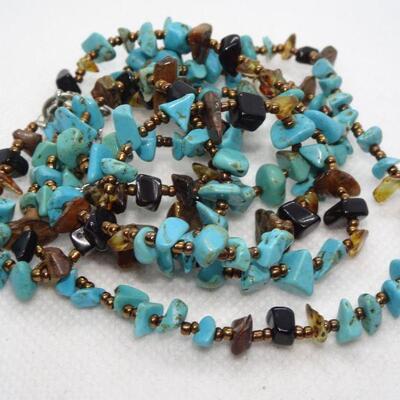 Turquoise & Brown Chip Necklace - Southwestern Style Necklace 