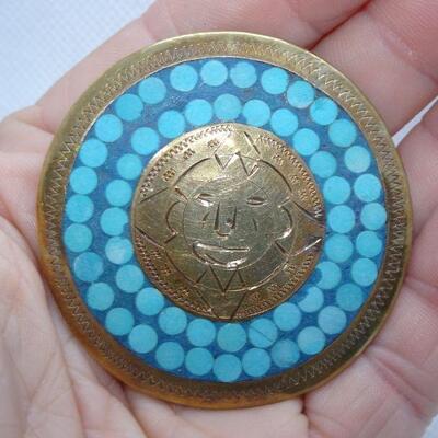 Turquoise & Copper Medallion Pendant 