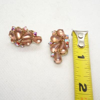Opalescent & Multi Colored Rhinestone Clip Earrings, Mid Century Jewels