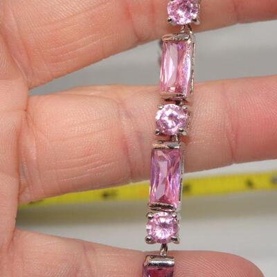 Pink Rhinestone Silver Tone Bracelet 