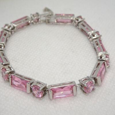 Pink Rhinestone Silver Tone Bracelet 