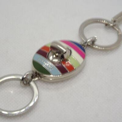 COACH Rainbow Striped Key Ring Holder 