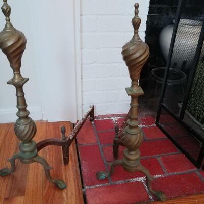 Late Victorian Brass Swirl Andirons