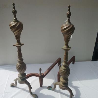 Late Victorian Brass Swirl Andirons
