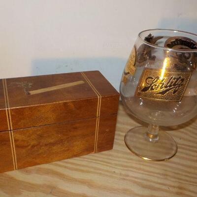 '1930's wood cigarette holder and multi Beer glass."
