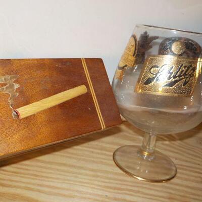 '1930's wood cigarette holder and multi Beer glass."