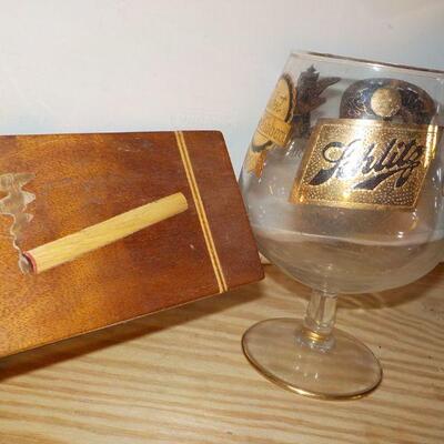 '1930's wood cigarette holder and multi Beer glass."