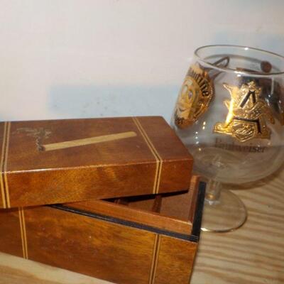 '1930's wood cigarette holder and multi Beer glass."