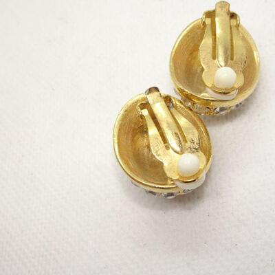 Gold Tone Rhinestone Clip Earrings 