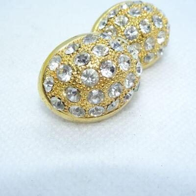 Gold Tone Rhinestone Clip Earrings 