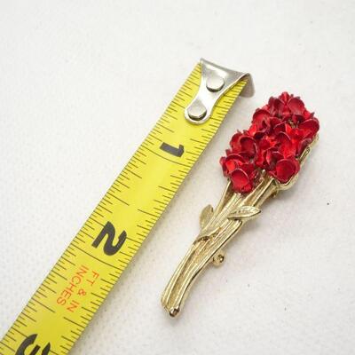 Red Rose Gold Tone Brooch 