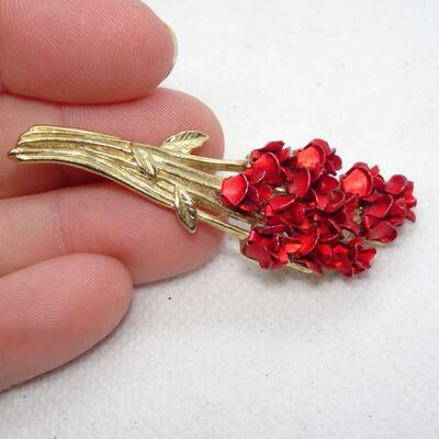 Red Rose Gold Tone Brooch 