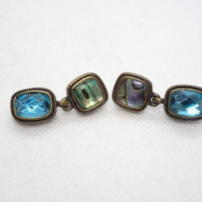 Sapphire Blue & Abalone Seashell Post Earrings 