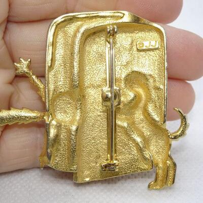Who Let the Dogs Out? Gold Tone Cat & Dog Refrigerator Brooch 
