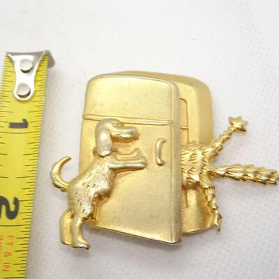 Who Let the Dogs Out? Gold Tone Cat & Dog Refrigerator Brooch 