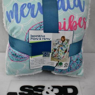 Mermaid Plush Pillow Throw Combo for Kids by Your Zone - New