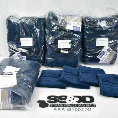 8 pc: BH&G Thick & Plush, Navy Blue Admiral: 4 Bath Towels & 4 Washcloths - New