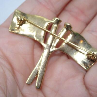 Stars & Stripes, Gold Tone Brooch Rhinestone