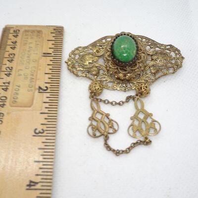 Victorian Filigree Collar Brooch, Green Stone - Beautiful! - Reserve 