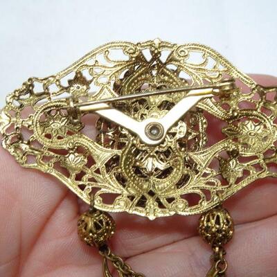 Victorian Filigree Collar Brooch, Green Stone - Beautiful! - Reserve 