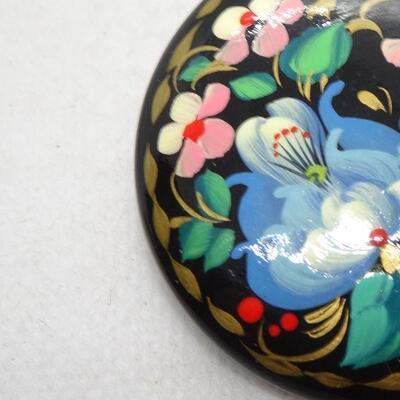 Gorgeous Hand Painted Russian Floral Brooch 