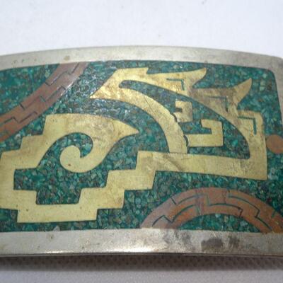Turquoise & Silver Southwestern Native American Belt Buckle 