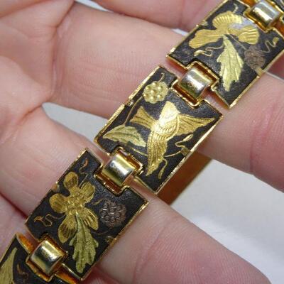 Engraved Gold Tone Link Cuff Bracelet