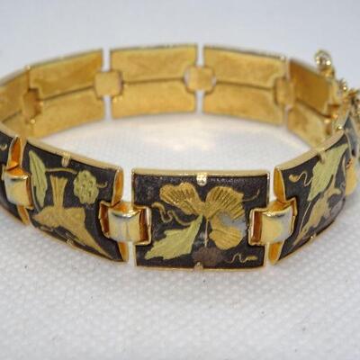 Engraved Gold Tone Link Cuff Bracelet