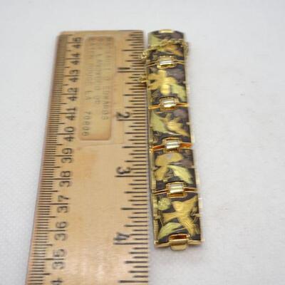 Engraved Gold Tone Link Cuff Bracelet