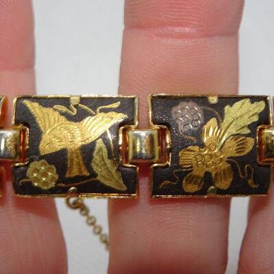 Engraved Gold Tone Link Cuff Bracelet