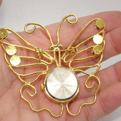 Golden Butterfly Quart Watch Brooch, Rhinestone 