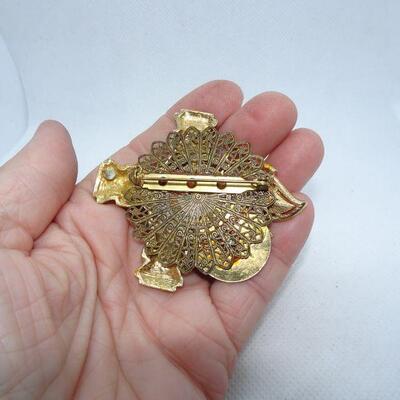 Victorian Style Handmade Cluster Brooch Gold Tone 