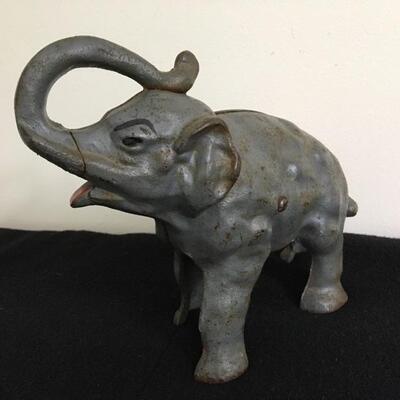 Vintage Cast Iron Elephant Coin Bank with Original Paint 8”