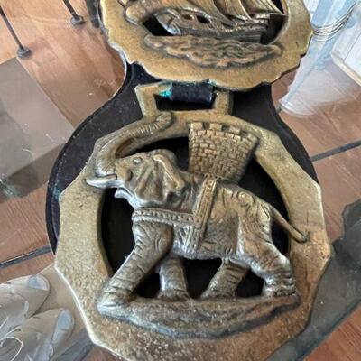 Attractive brass & Leather Elephant and ship wall decor 