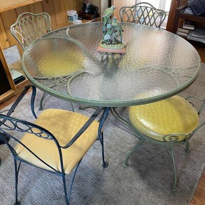 Wrought Iron table and 4 chairs / glass top 1940's 