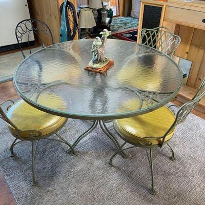 Wrought Iron table and 4 chairs / glass top 1940's 