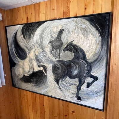 Original Steindoy oil on canvas Large Equestrian scene 