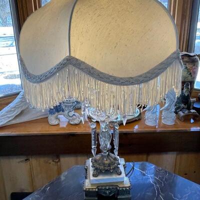 Crystal, brass & Marble Victorian Parlor Lamp - Incredible 