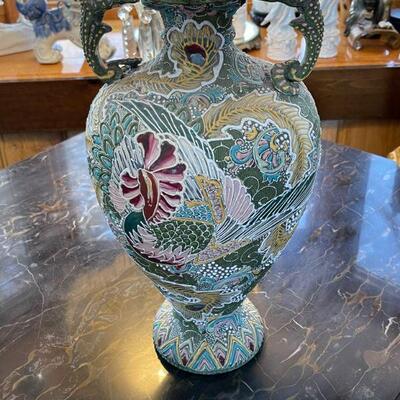 Double lobster tail handle Cloisonne vase / Incredible detail