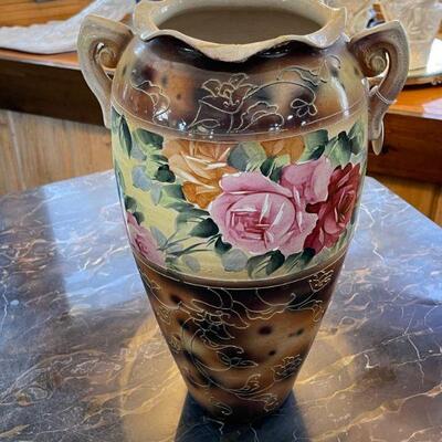 Large Double Handled Hand Painted Vase 