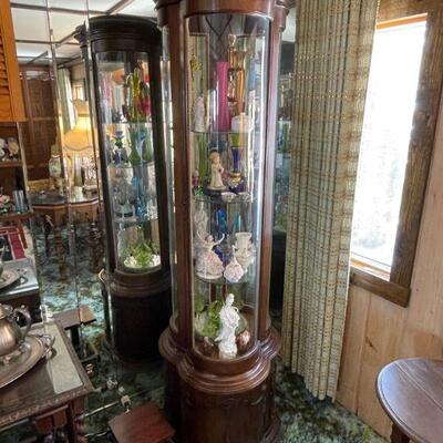 Round freestanding Antique Mahogany Curio Cabinet 