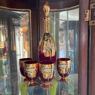 Bohemian glass decanter & cup set